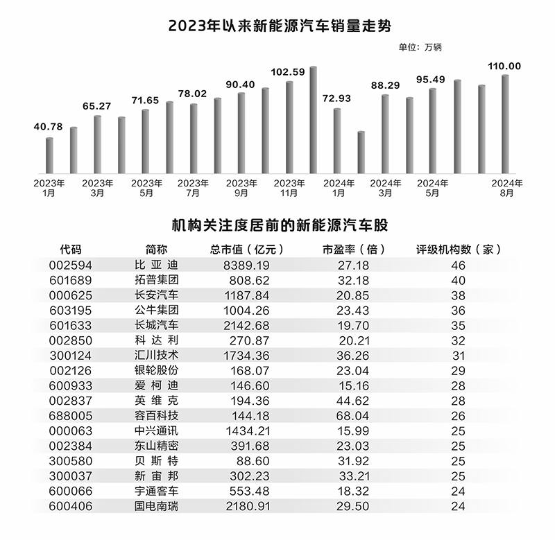 新能源汽车多项数据亮眼 龙头公司销量创历史新高